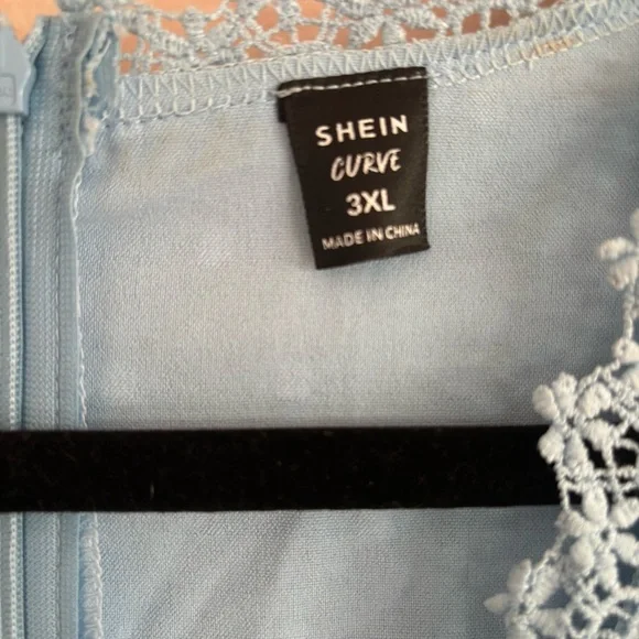 SHEIN Curve Plus Size 3X Baby Blue Ruffle Swiss Dot Flutter Sleeve Dress. - Picture 8 of 9